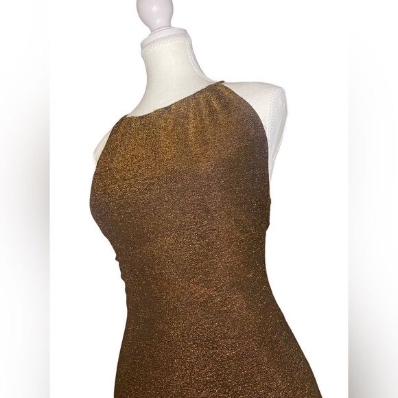 Misha Queenie Shimmer Halter Dress size Large Brown - Picture 9 of 13